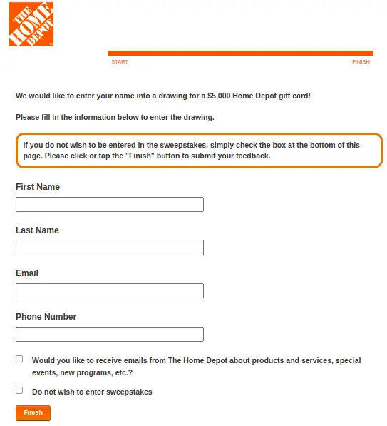 enter home depot survey sweepstakes